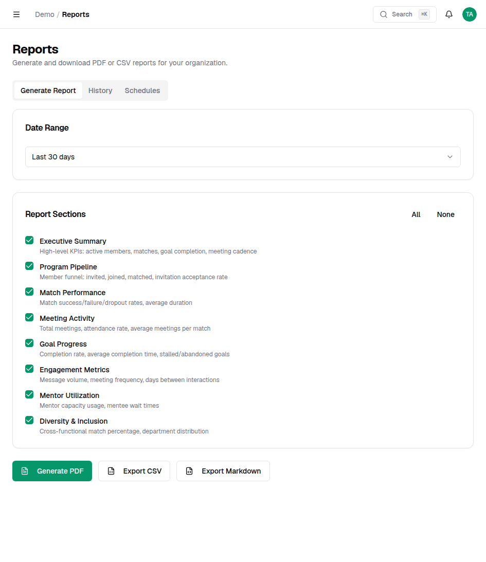 Reports page