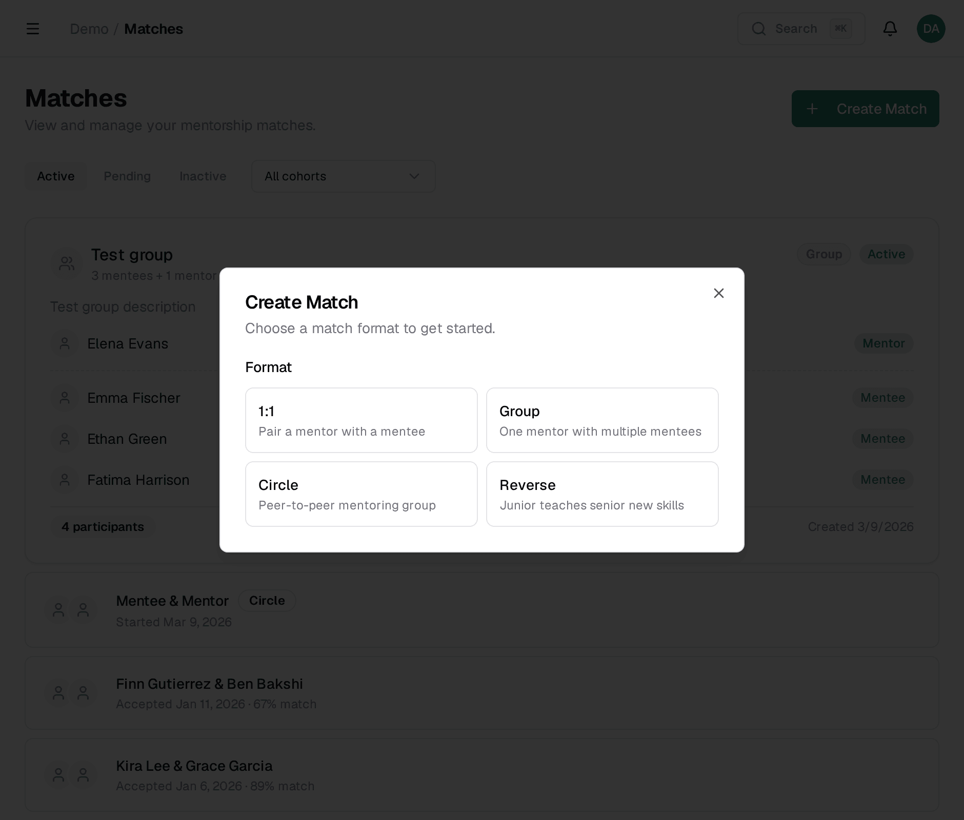 Create match dialog