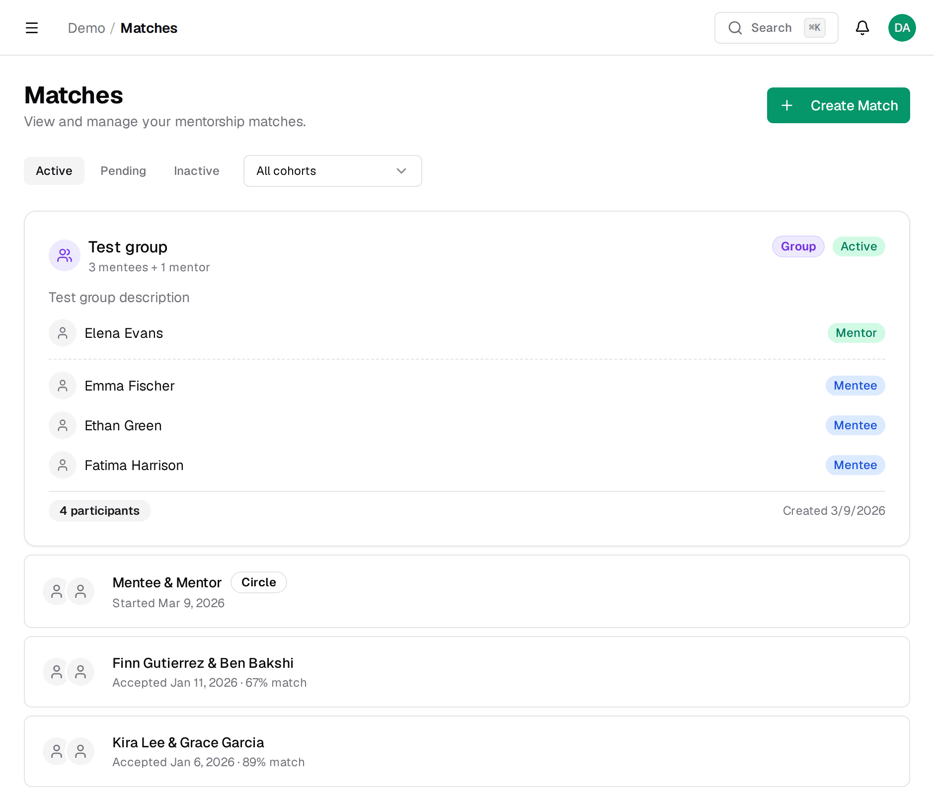 Matches list