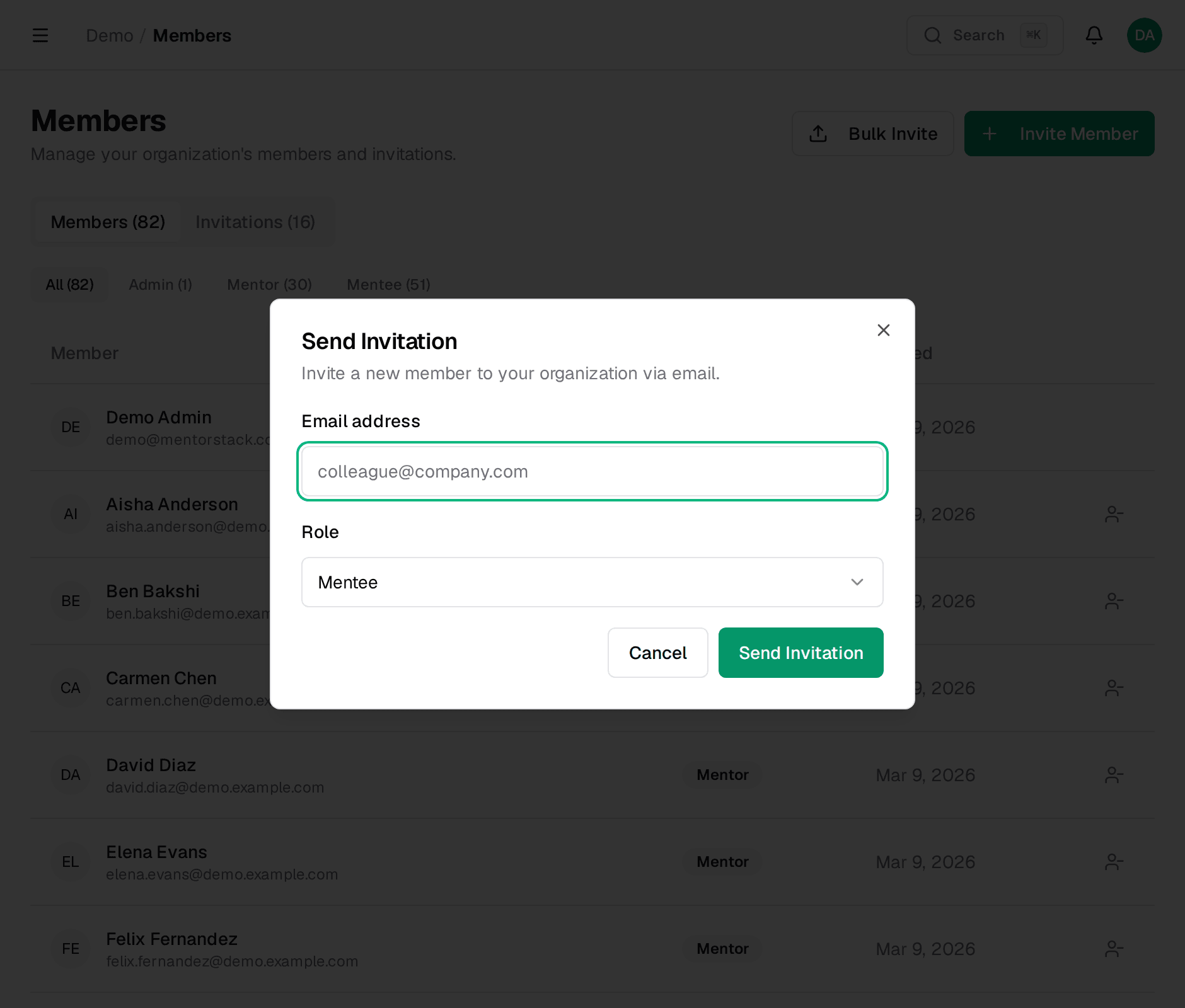 Invite member dialog
