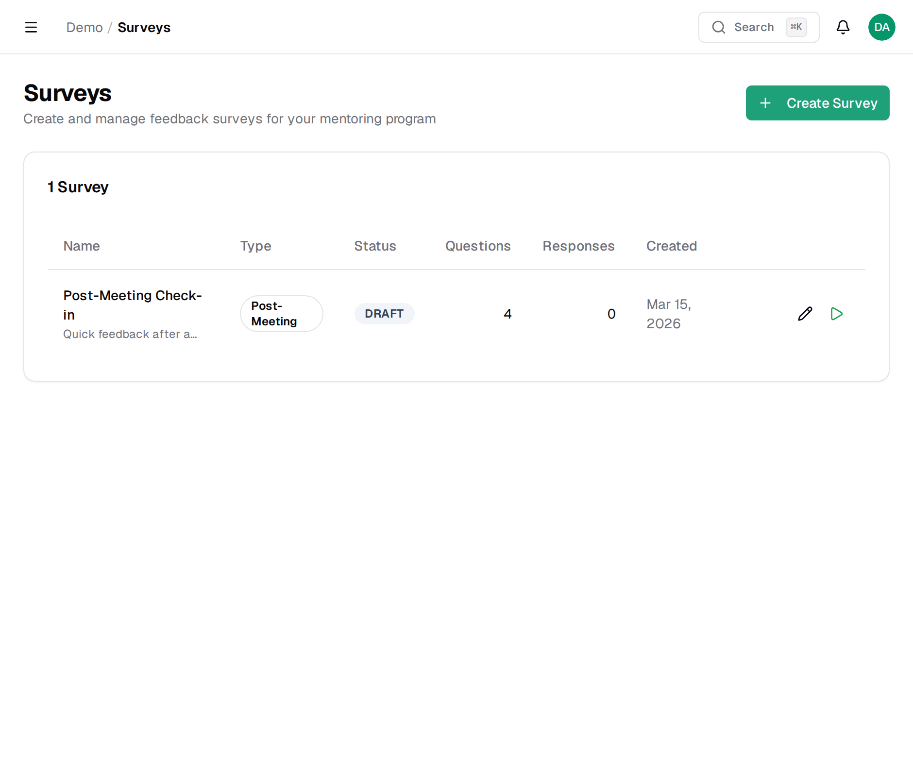 Surveys page
