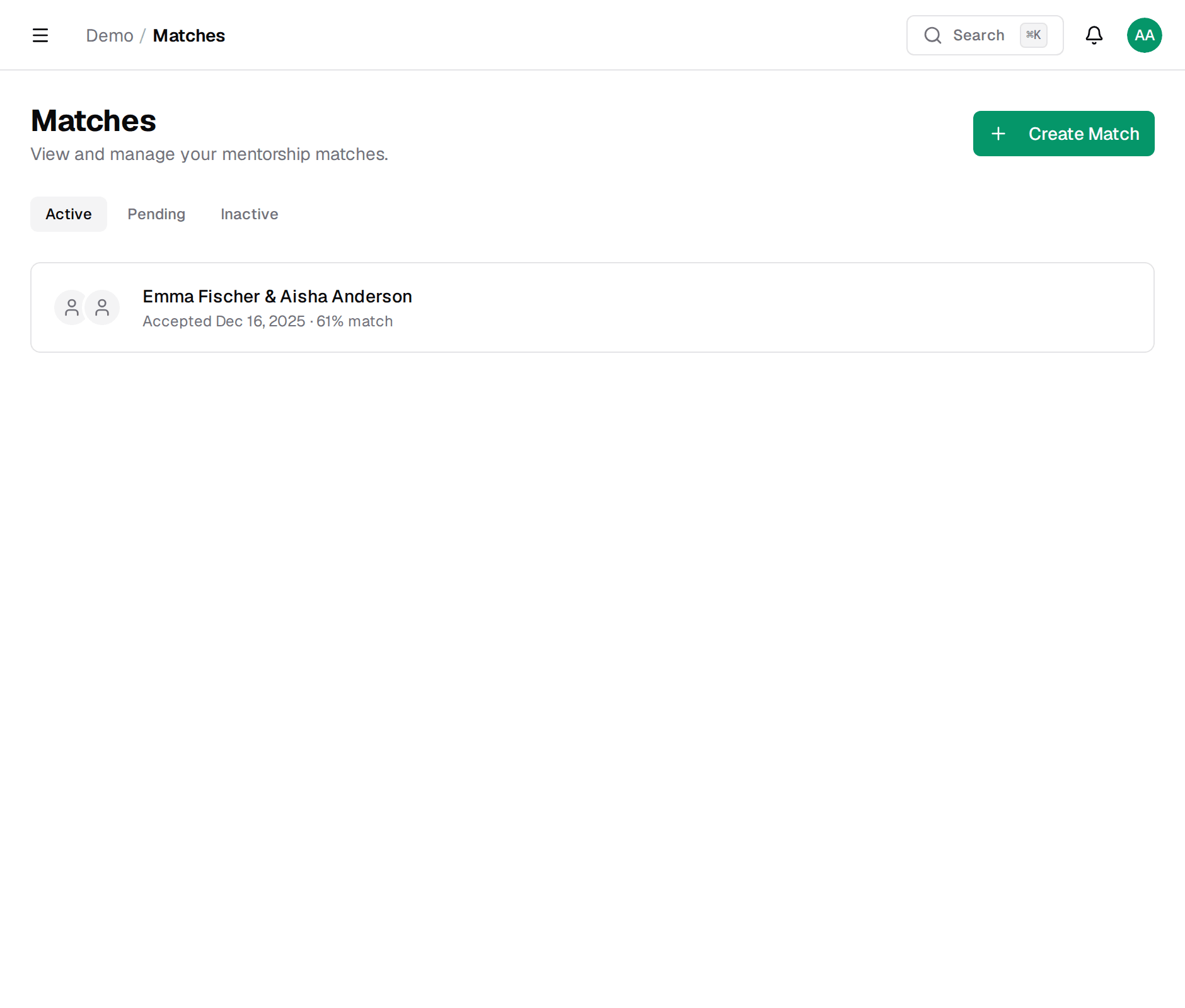 Mentor matches view
