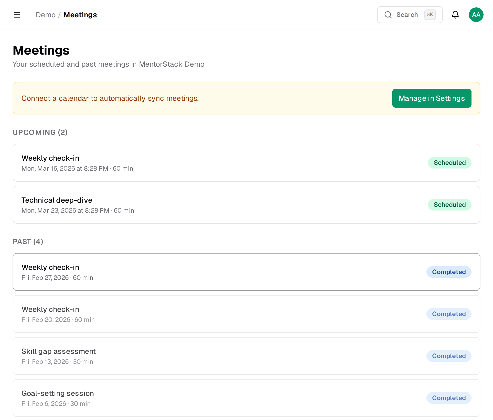 Meetings page