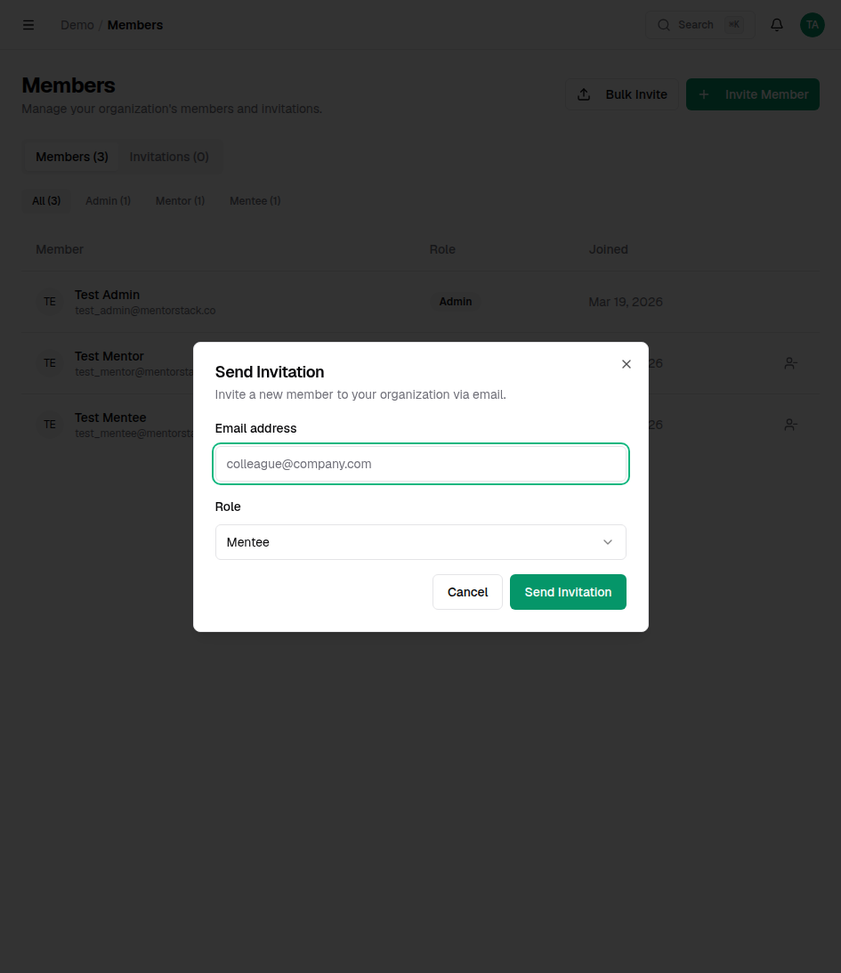 Invite member dialog